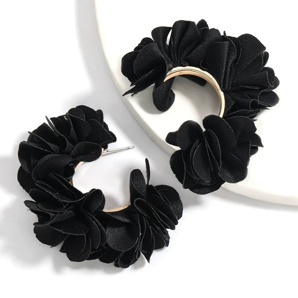 Alloy And Cloth Flower Cshaped Earrings For Women Fashion Style
