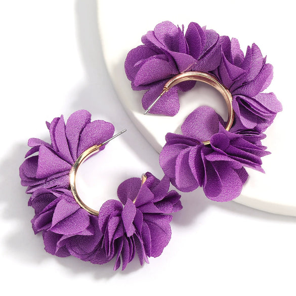 Alloy And Cloth Flower Cshaped Earrings For Women Fashion Style