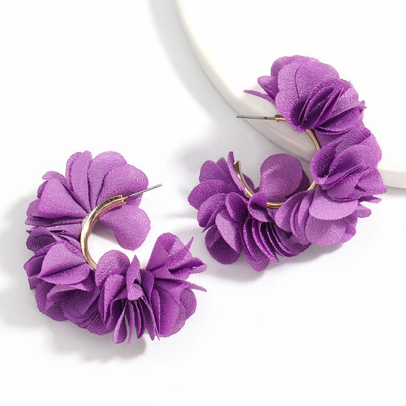 Alloy And Cloth Flower Cshaped Earrings For Women Fashion Style