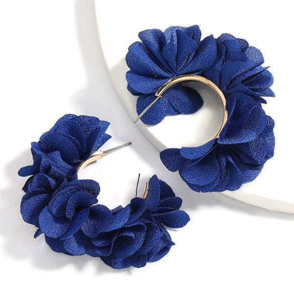 Alloy And Cloth Flower Cshaped Earrings For Women Fashion Style