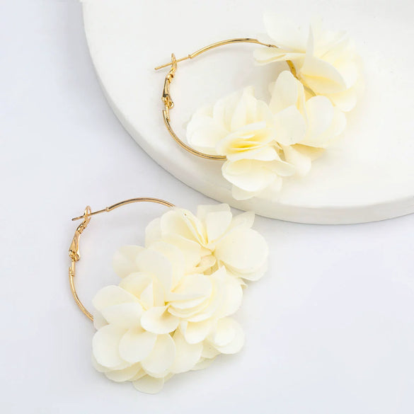 Alloy And Cloth Flower Earrings For Women
