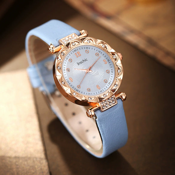 Alloy And Imitation Leather Round Belt Watch And Maple Leaf Jewelry Set For Female Leisure Style