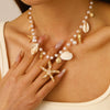 Alloy And Imitation Pearl Shell Chain With Sea Life Pendant Necklace And Bracelet Electroplated Ocean Style For Women