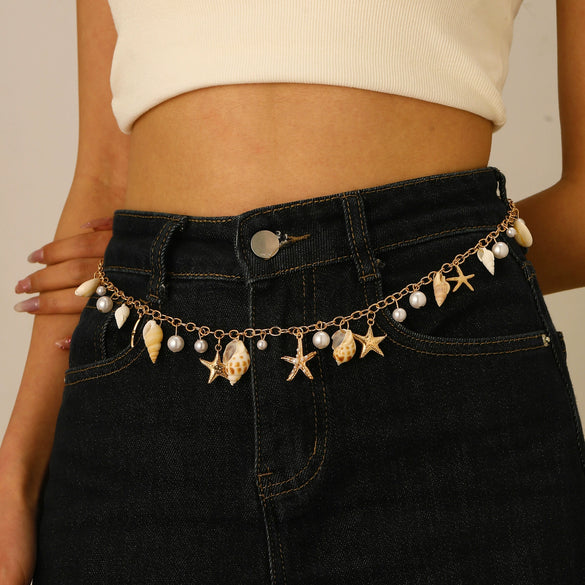 Alloy And Imitation Pearl Shell Chain With Sea Life Pendant Necklace And Bracelet Electroplated Ocean Style For Women