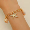 Alloy And Imitation Pearl Shell Chain With Sea Life Pendant Necklace And Bracelet Electroplated Ocean Style For Women