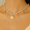 Alloy And Imitation Pearl Shell Chain With Sea Life Pendant Necklace And Bracelet Electroplated Ocean Style For Women