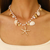 Alloy And Imitation Pearl Shell Chain With Sea Life Pendant Necklace And Bracelet Electroplated Ocean Style For Women