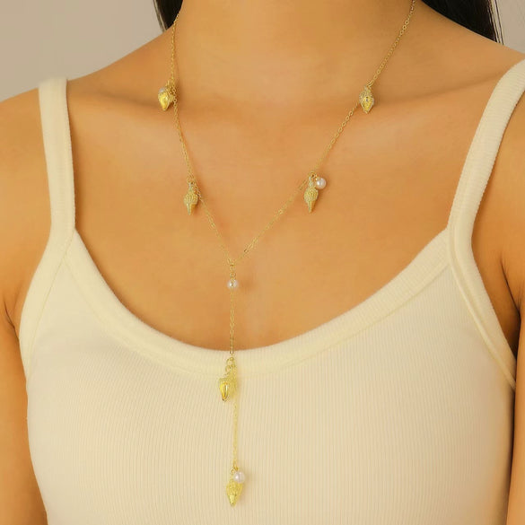 Alloy And Imitation Pearl Shell Chain With Sea Life Pendant Necklace And Bracelet Electroplated Ocean Style For Women