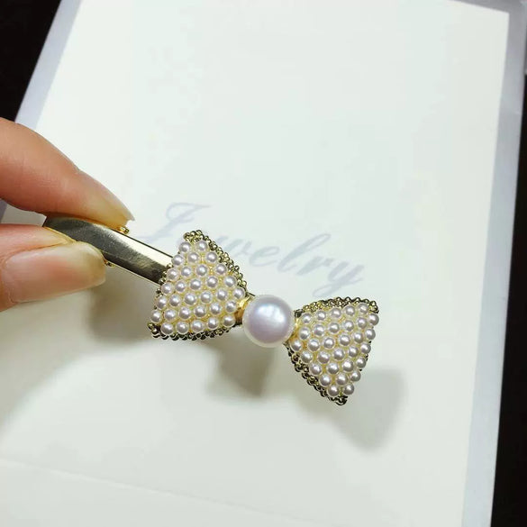Alloy And Natural Freshwater Pearl Beaded Women's Hairpin Sweet Bow Clip