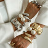 Alloy And Pearl Irregular Pleated Water Drop Cross Bracelet With Ins Style And Electroplating