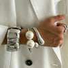 Alloy And Pearl Irregular Pleated Water Drop Cross Bracelet With Ins Style And Electroplating