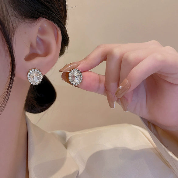 Alloy And 925 Silver Geometric Pigeon Egg Heart Earrings For Women Electroplated