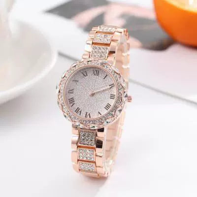 Alloy And Stainless Steel Band Quartz Watch With Gypsophila Rhinestone For Men And Women Round Dial Leisure Style