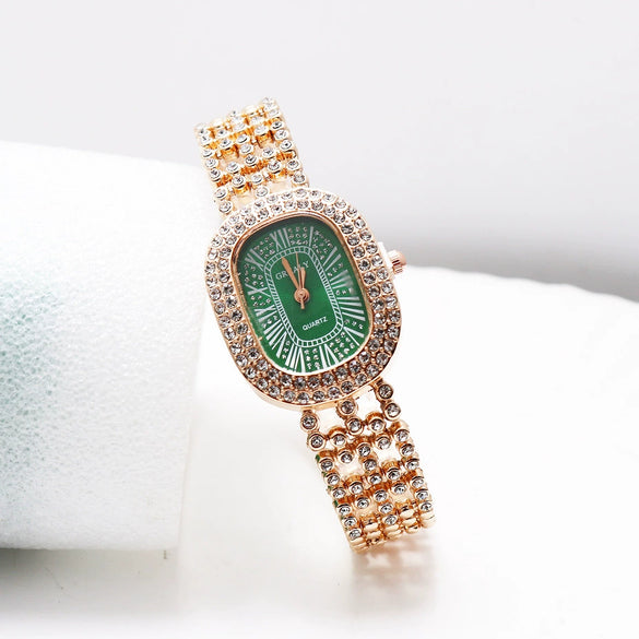 Alloy And Stainless Steel Diamondencrusted Oval Eggshaped Women's Casual Bracelet Watch