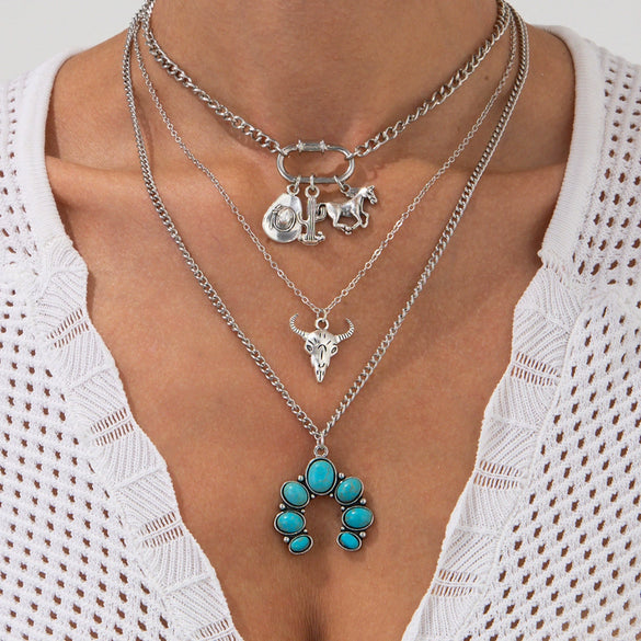 Alloy Animal Bull Head Pendant Clavicle Necklace With Electroplating