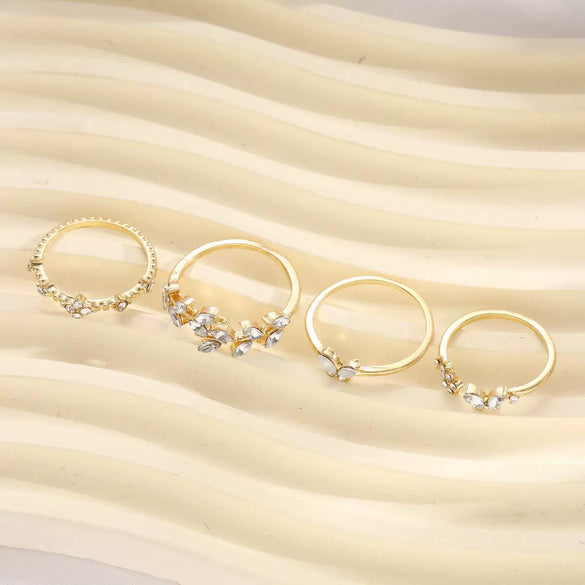 Alloy Animal Butterfly Flower Ring Set For Women Electroplated Light Luxury Versatile Hand Jewelry