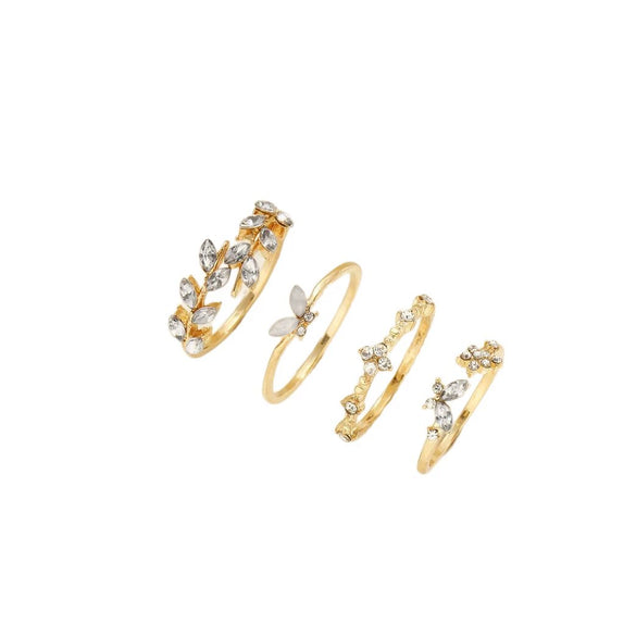 Alloy Animal Butterfly Flower Ring Set For Women Electroplated Light Luxury Versatile Hand Jewelry