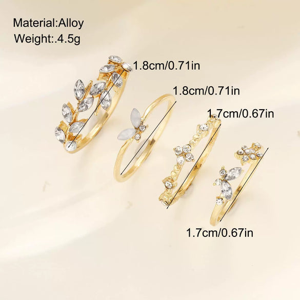 Alloy Animal Butterfly Flower Ring Set For Women Electroplated Light Luxury Versatile Hand Jewelry