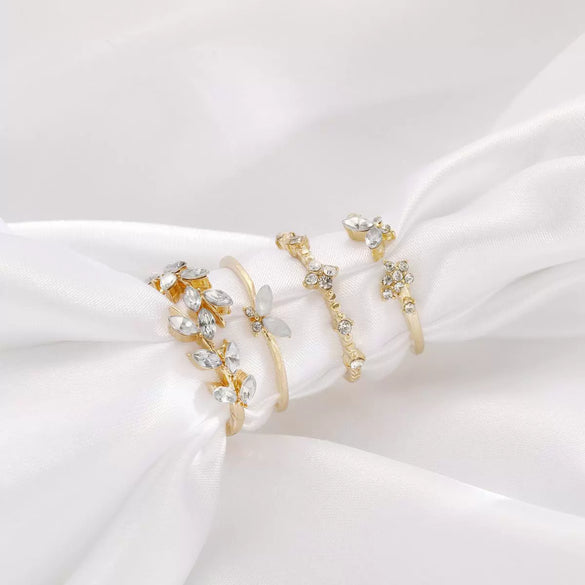Alloy Animal Butterfly Flower Ring Set For Women Electroplated Light Luxury Versatile Hand Jewelry