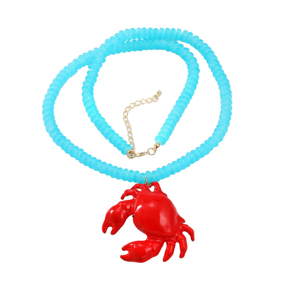Alloy Animal Crab Pendant Necklace With Snake Bone Chain And Baking Paint Design