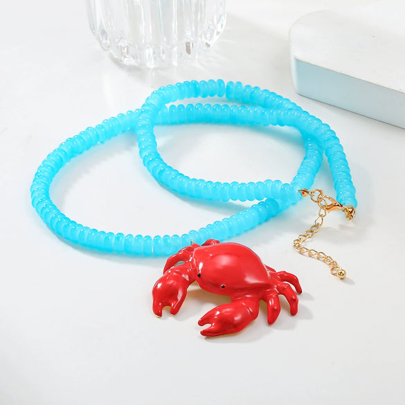 Alloy Animal Crab Pendant Necklace With Snake Bone Chain And Baking Paint Design
