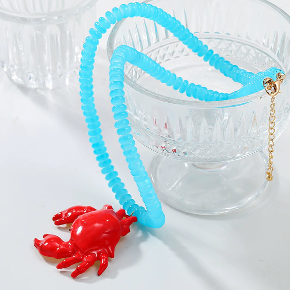 Alloy Animal Crab Pendant Necklace With Snake Bone Chain And Baking Paint Design