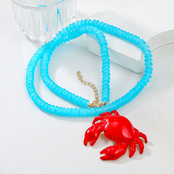Alloy Animal Crab Pendant Necklace With Snake Bone Chain And Baking Paint Design