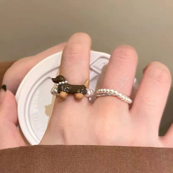 Alloy Animal Dachshund Fashion Ring With Electroplating Treatment