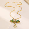Alloy Animal Flying Dragon Shape Pendant Necklace With Oil Dripping Design Retro Disco Hiphop Style Unisex