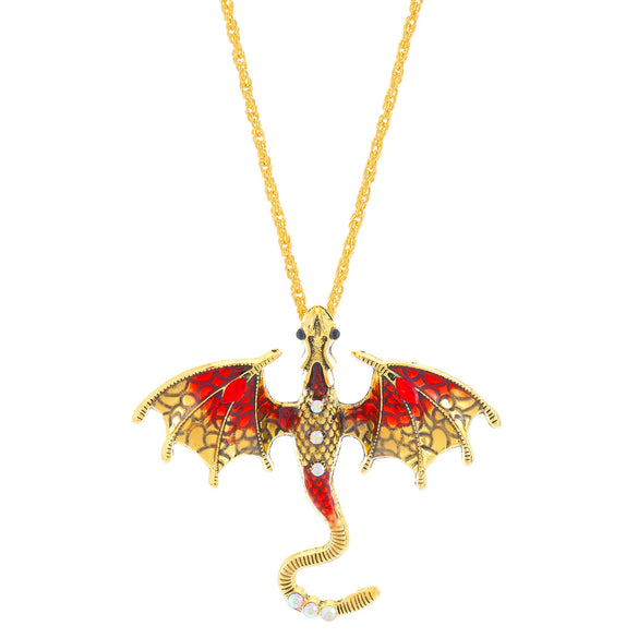 Alloy Animal Flying Dragon Shape Pendant Necklace With Oil Dripping Design Retro Disco Hiphop Style Unisex