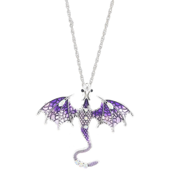 Alloy Animal Flying Dragon Shape Pendant Necklace With Oil Dripping Design Retro Disco Hiphop Style Unisex