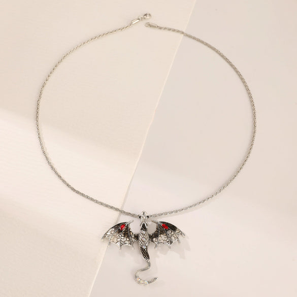 Alloy Animal Flying Dragon Shape Pendant Necklace With Oil Dripping Design Retro Disco Hiphop Style Unisex