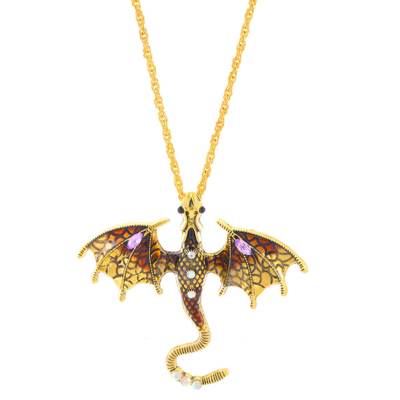 Alloy Animal Flying Dragon Shape Pendant Necklace With Oil Dripping Design Retro Disco Hiphop Style Unisex
