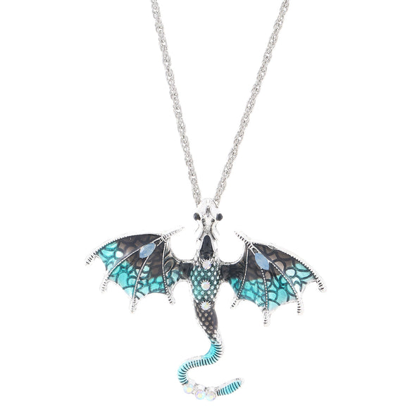 Alloy Animal Flying Dragon Shape Pendant Necklace With Oil Dripping Design Retro Disco Hiphop Style Unisex