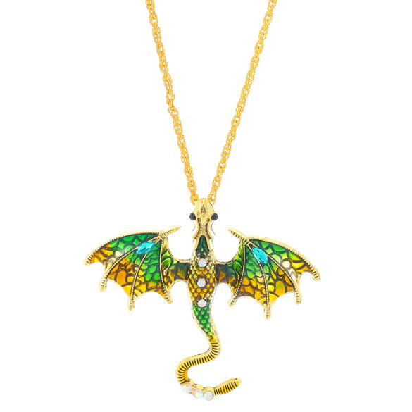 Alloy Animal Flying Dragon Shape Pendant Necklace With Oil Dripping Design Retro Disco Hiphop Style Unisex