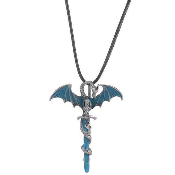 Alloy Animal Flying Dragon Shape Pendant Necklace With Oil Dripping Design Retro Disco Hiphop Style Unisex