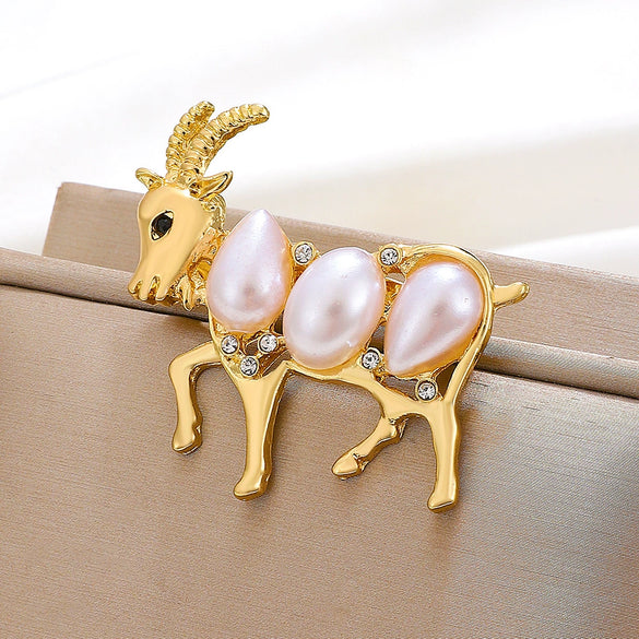 Alloy Animal Lamb Brooch Set With Pearls Women's Highend Light Luxury Clothing Accessories