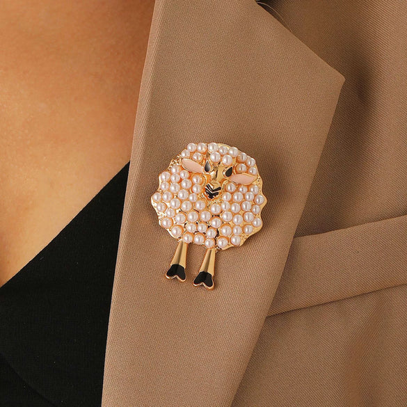 Alloy Animal Lamb Brooch Set With Pearls Women's Highend Light Luxury Clothing Accessories