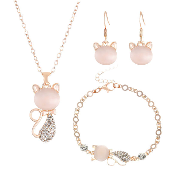 Alloy Animal Pattern Jewelry Set For Women With Diamond Design Including Earrings Necklace And Bracelet