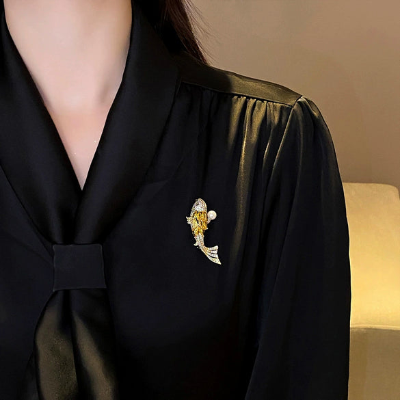 Alloy Animal Shape Electroplating Minimalist Women's Koi Pearl Brooch