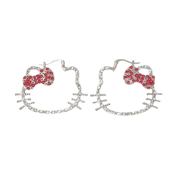 Alloy Animal Shaped Glitter Pink Diamond Cut Out Cat Earrings Electroplated For Women