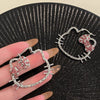 Alloy Animal Shaped Glitter Pink Diamond Cut Out Cat Earrings Electroplated For Women