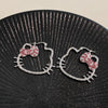 Alloy Animal Shaped Glitter Pink Diamond Cut Out Cat Earrings Electroplated For Women