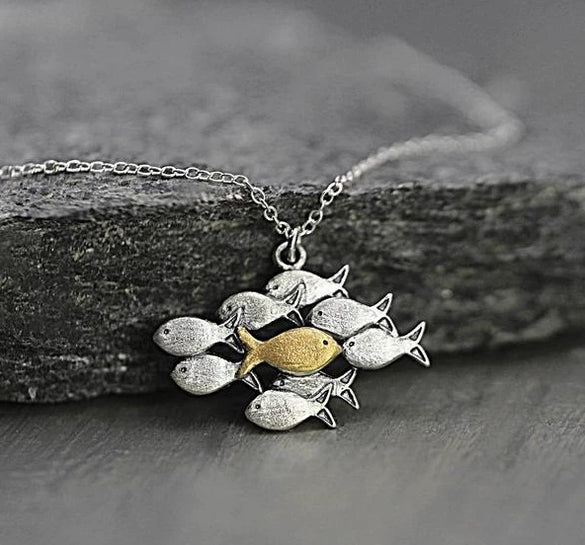 Alloy Animal Small Fish Pendant Necklace With Electroplating And Water Wave Chain For Women