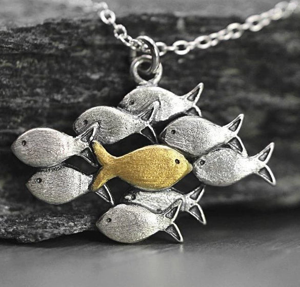Alloy Animal Small Fish Pendant Necklace With Electroplating And Water Wave Chain For Women