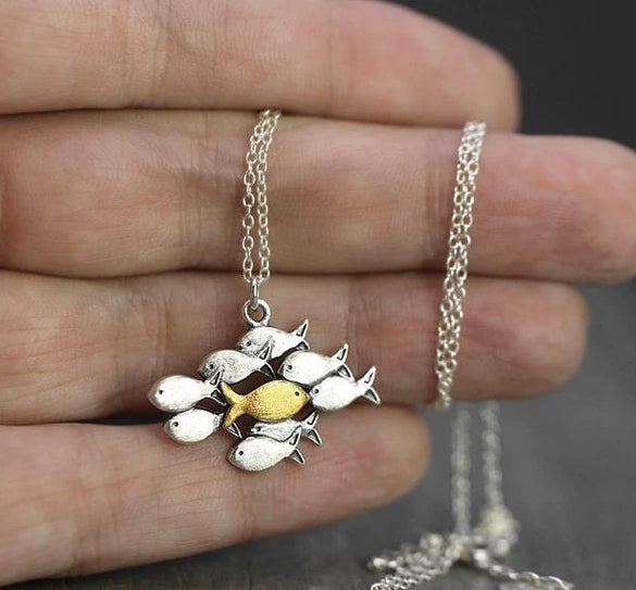 Alloy Animal Small Fish Pendant Necklace With Electroplating And Water Wave Chain For Women