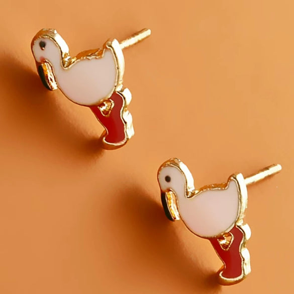 Alloy Animal Style Flamingo Bird Dripping Oil Pendant Necklace Earrings Set Accessories For Women