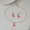 Alloy Animal Style Flamingo Bird Dripping Oil Pendant Necklace Earrings Set Accessories For Women