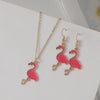 Alloy Animal Style Flamingo Bird Dripping Oil Pendant Necklace Earrings Set Accessories For Women
