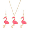Alloy Animal Style Flamingo Bird Dripping Oil Pendant Necklace Earrings Set Accessories For Women